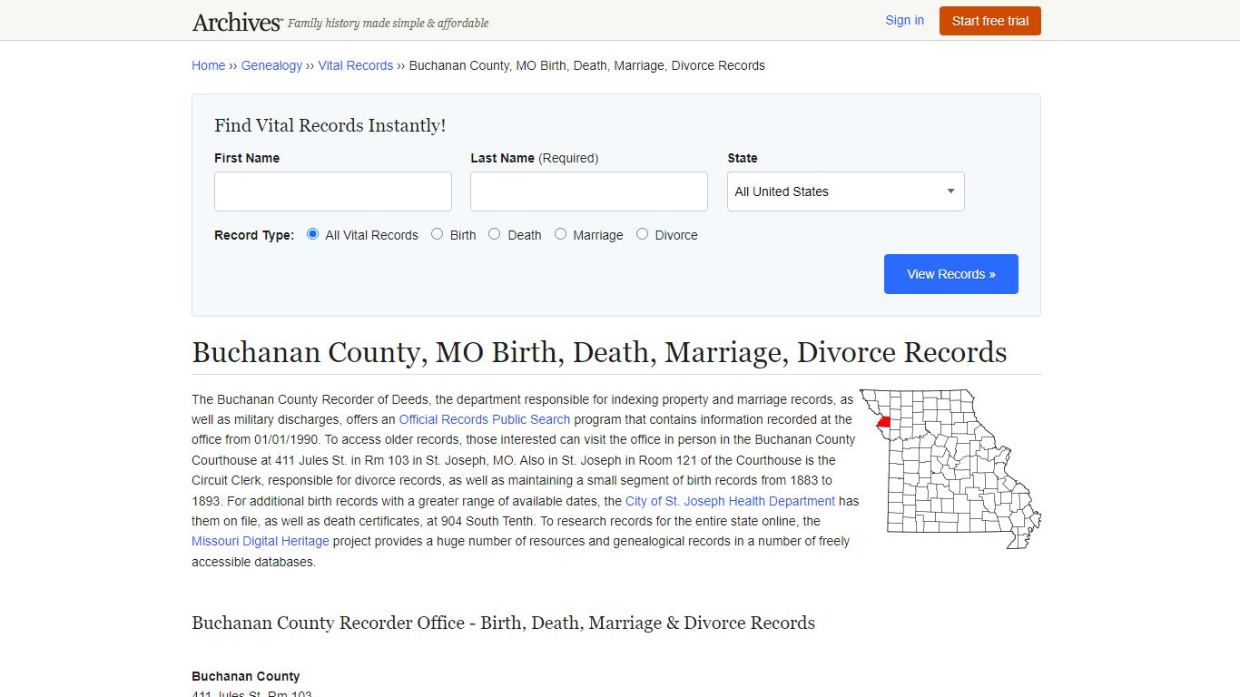 Buchanan County, MO Birth, Death, Marriage, Divorce Records - Archives.com